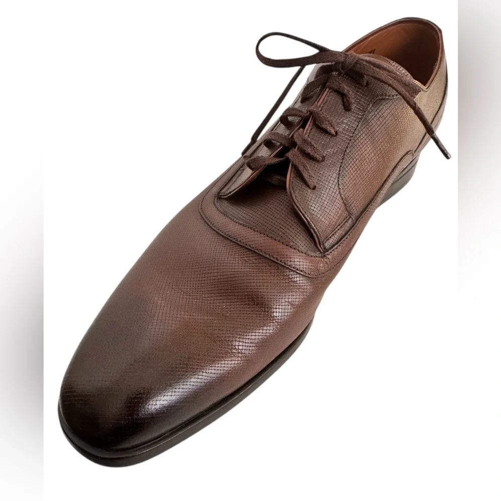 Bally Men's Lauron Oxford Brown Ombré Leather Derby Shoes Size 9.5 D US / 8.5 EU